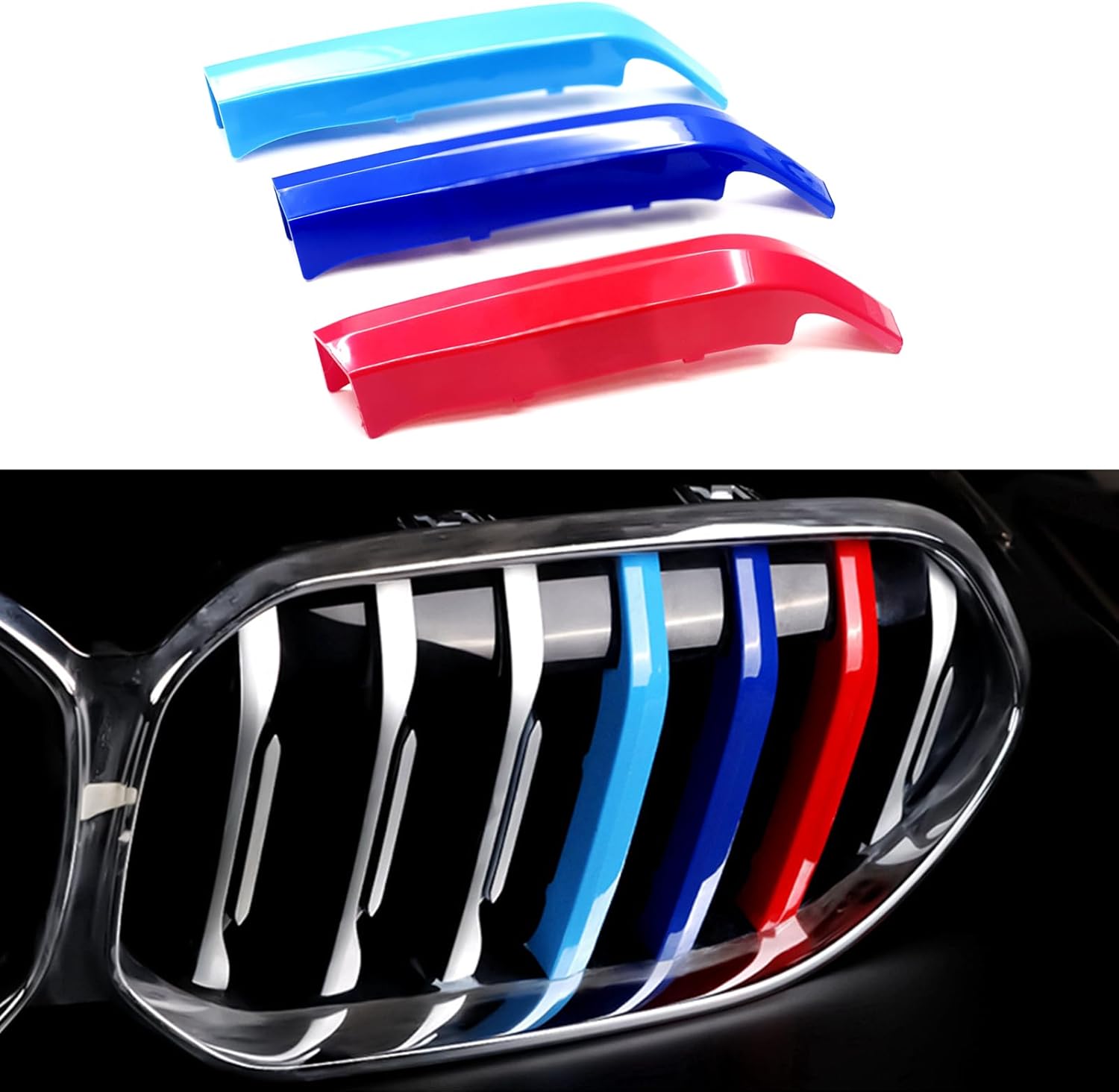 Tricolored Grille Insert Trims Compatible with BMW 2 Series 2021 2022 2023 2024 F44 218i 228i 220i 235i Gran Coupe Accessories for 7-Beams w/Standard Kidney Grille