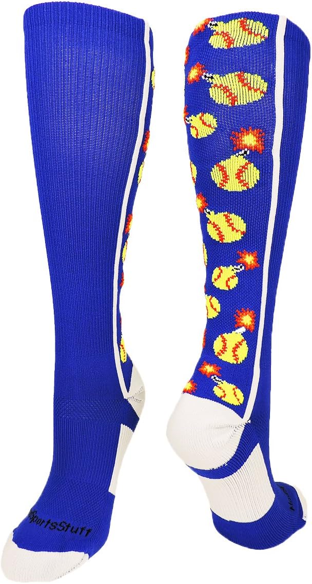 MadSportsStuff Softball Socks with Bombs - Softball Bombers Socks for Girls Women Youth Adult Over the Calf Gift Accessories