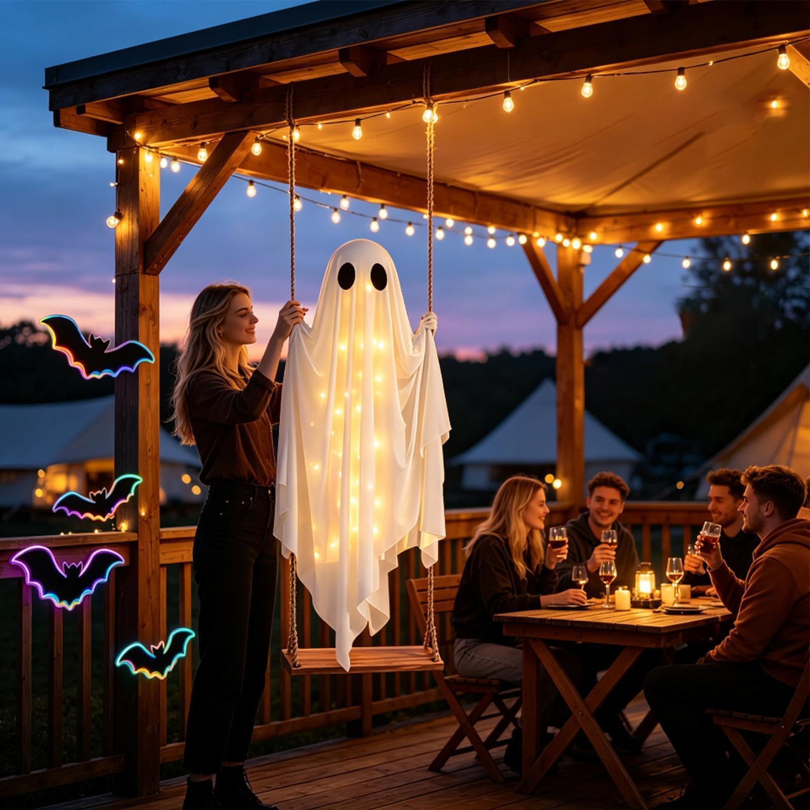 Decorazione Fantasma Halloween Ornamento Bambola Spaventosa Fluttuante per | Con a Filo, Luminoso e Decorazione Fantasma Dondolante Per Interno Giardino Recinzione Cortile Casa Stregata