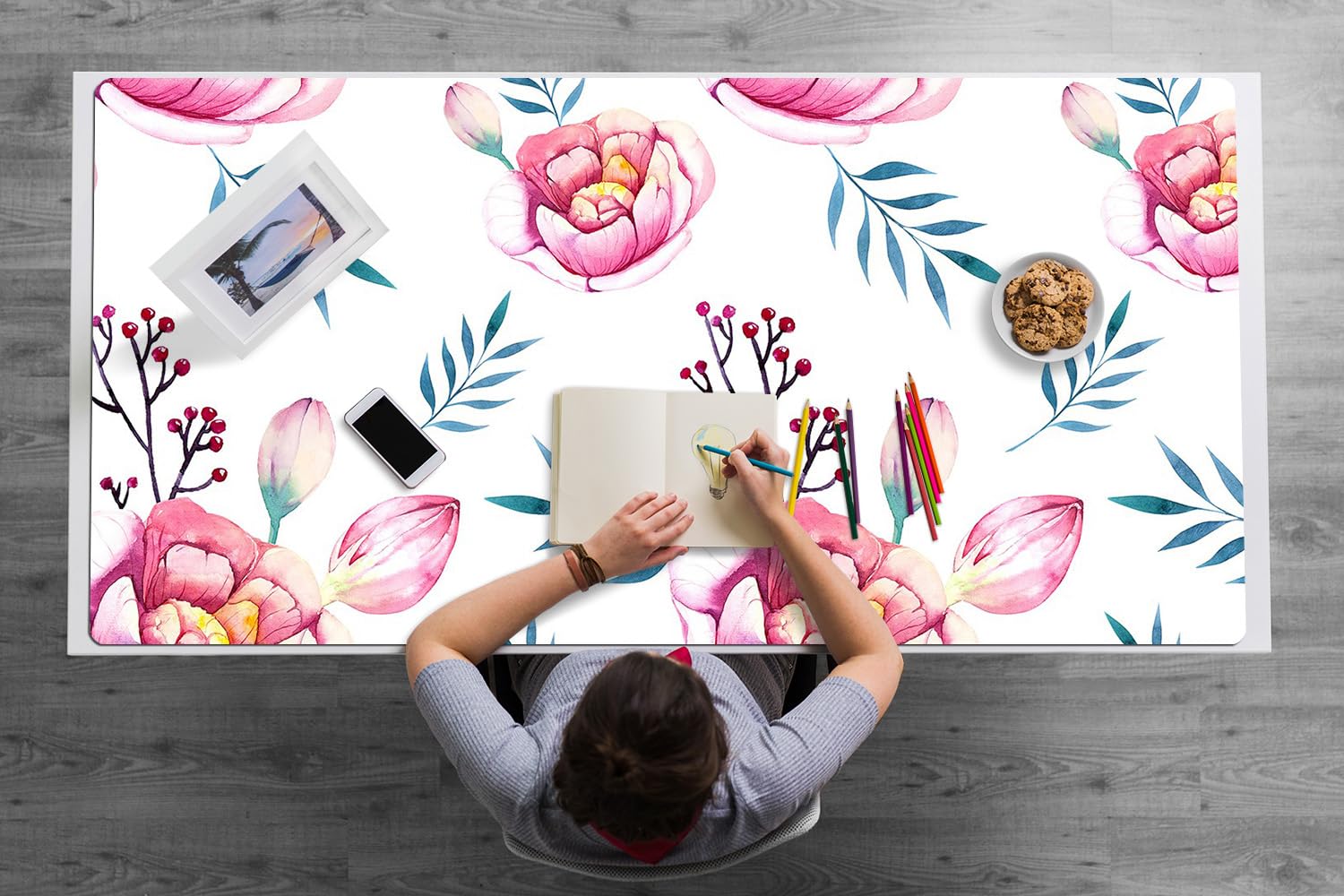 Sottomano da Scrivania 120x60 cm in Vinile PVC Protezione e Decorazione Facile da Pulire Superficie Protettiva per Ufficio e Casa Antiscivolo Impermeabile - Fiori