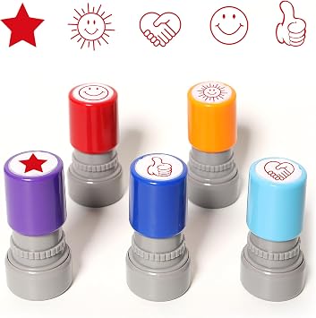 Teacher Stamps Self-Inking 5-Color Pack for Classroom, Motivating Students, Grading & Behavior Rewards, Elementary Teacher Supplies