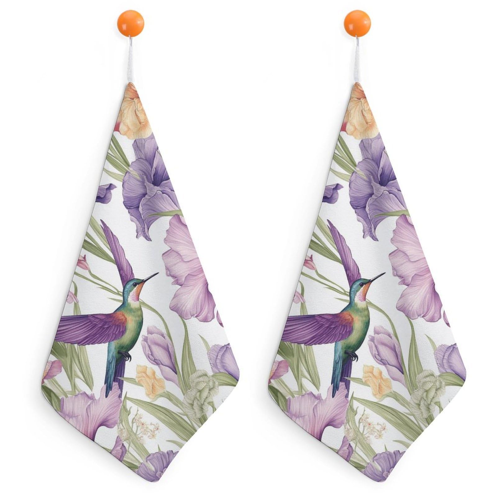 VstaDank Hummingbirds Irises Flowers Hand Towel Skin Friendly Face Towel Machine Washable Washcloth Reusable Makeup Remover Cloth Soft Feel Fingertip Towels Multi-Purpose Wash Cloth for Bathroom