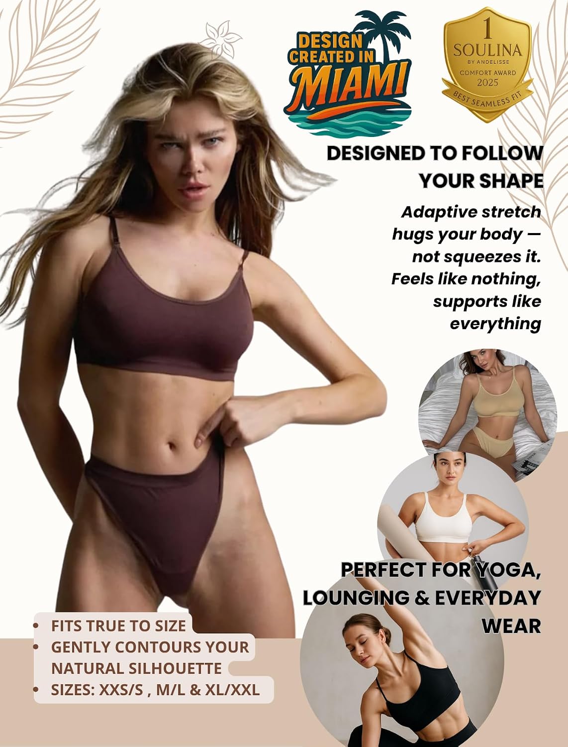 SOULINA Bra and Panty Set for Women – Seamless Bralette and Thong 2 Piece, Soft Wireless Underwear for Everyday Comfort