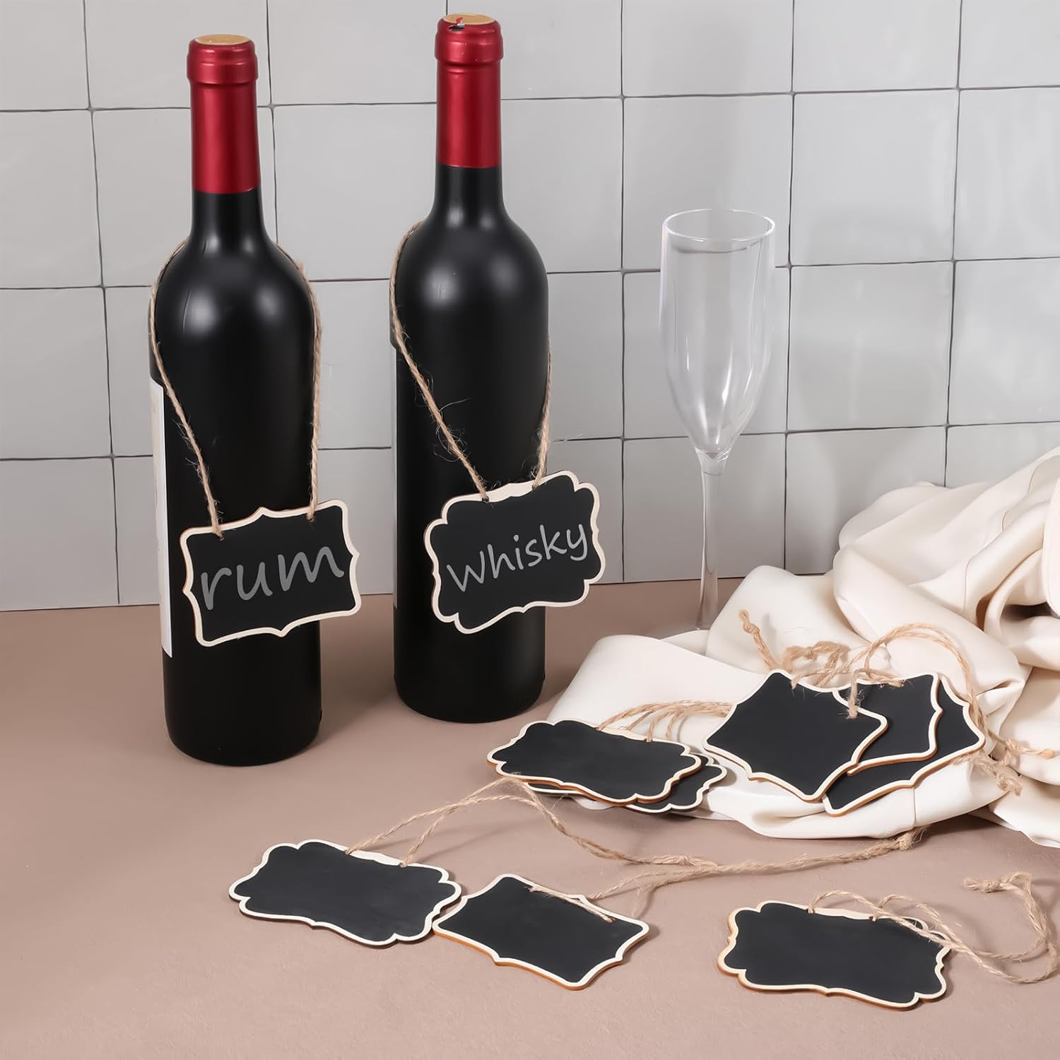 10 Pack Wooden Mini Hanging Chalkboard Signs with String