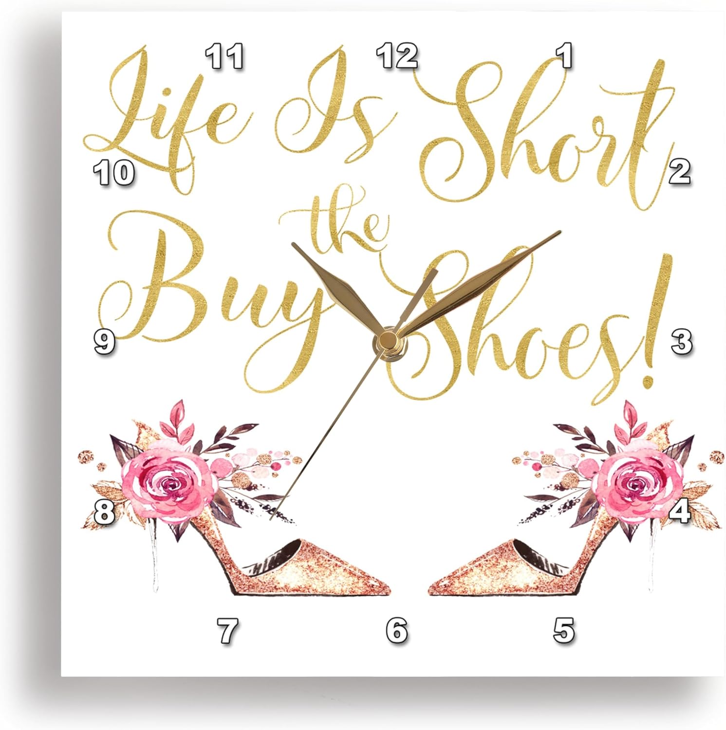 3dRose Wall Clock Silent - 13 inch - Life is Short Buy The Shoes - Funny Womens Quote - Quotes, Sayings, and Typography