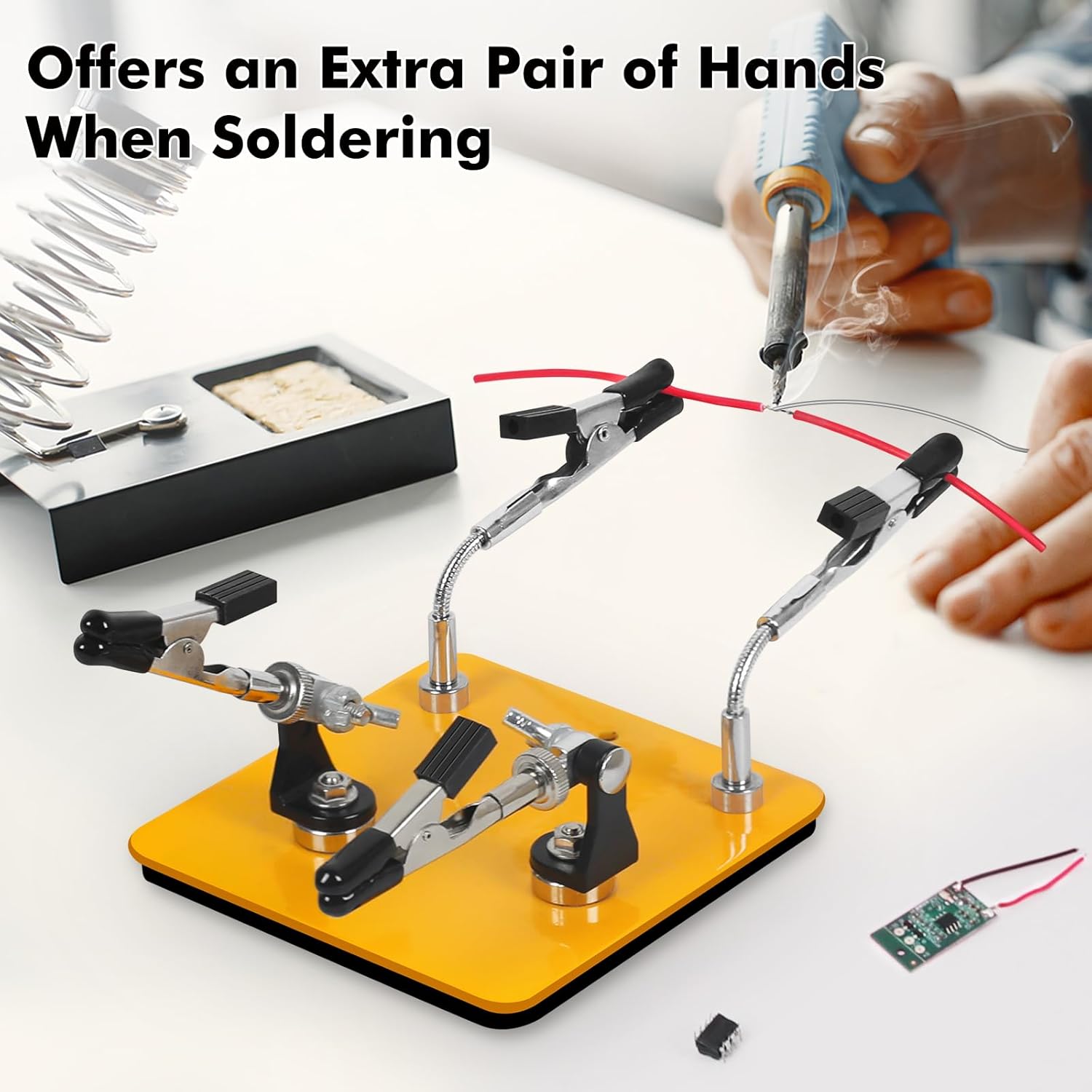 NOEVSBIG Helping Hands Soldering Station with 3.9" x 3.9" Stable Base, 360° Adjustable Soldering Clamp Tool 4 Flexible Magnetic Arms PCB Holder for Soldering Wires, Cables & Connector Repair