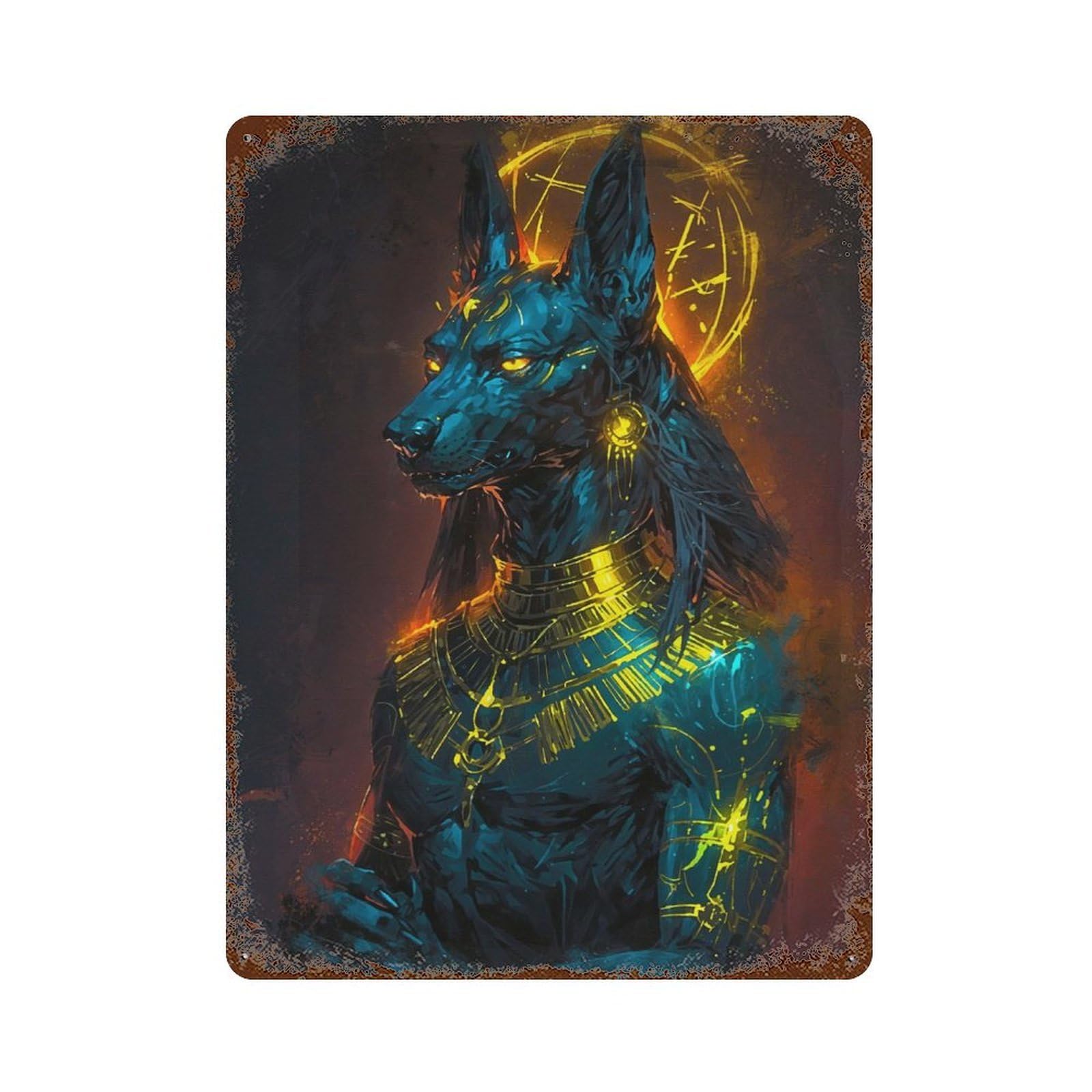 Garage Style Anubis Radiant in Majesty Rusty Metal Tin Sign 15.7"x11.8", Industrial Home Decor for Bar And Workshop
