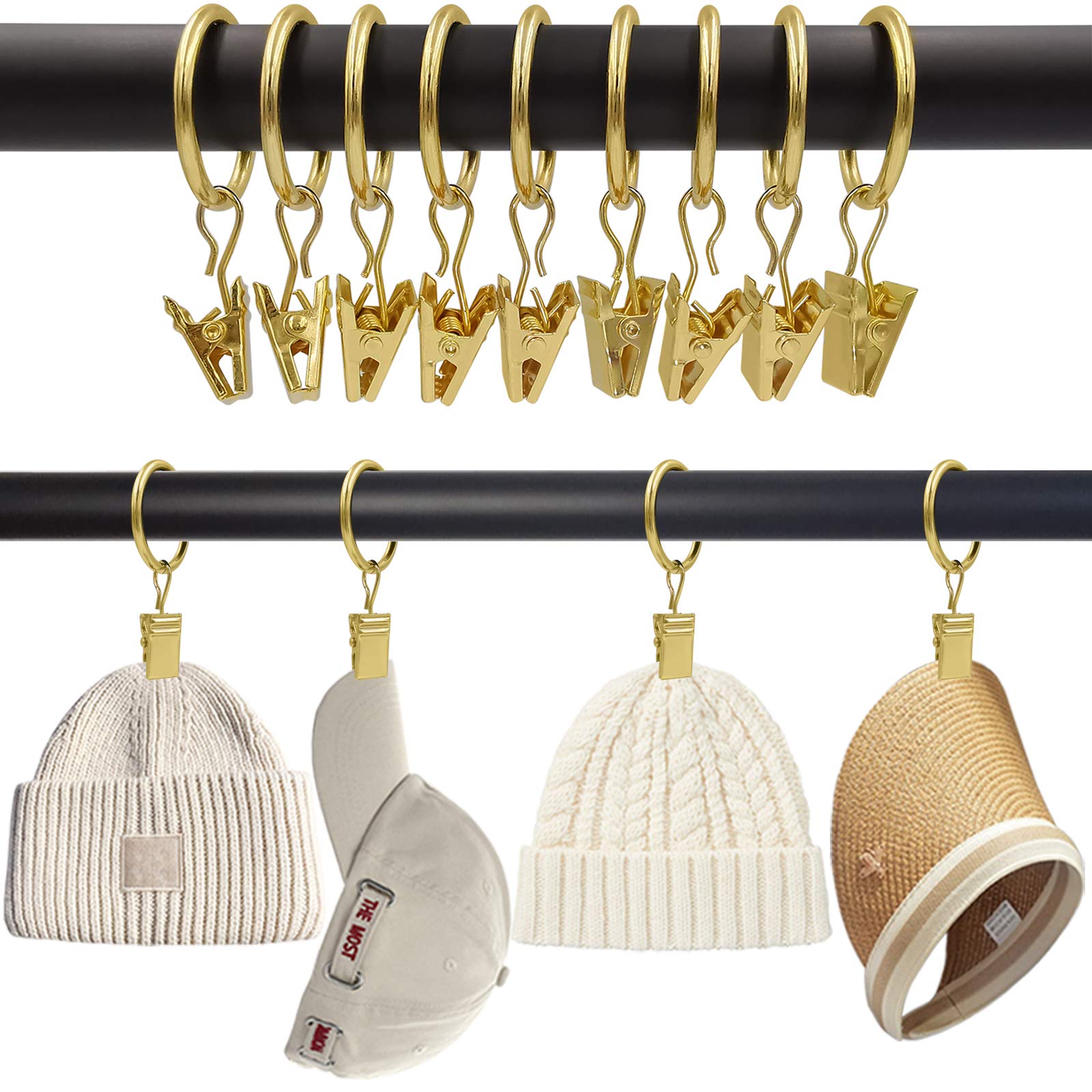LLPJS Gardinenringe mit Clips, Vorhanghaken, Vorhang-Clip, mit Ring, perfekt für Dekoration, Vorhänge, Stoffschleifen, Kappen, Aufhänger oder andere Displays, Ringe 2,5 cm, 44 Stück