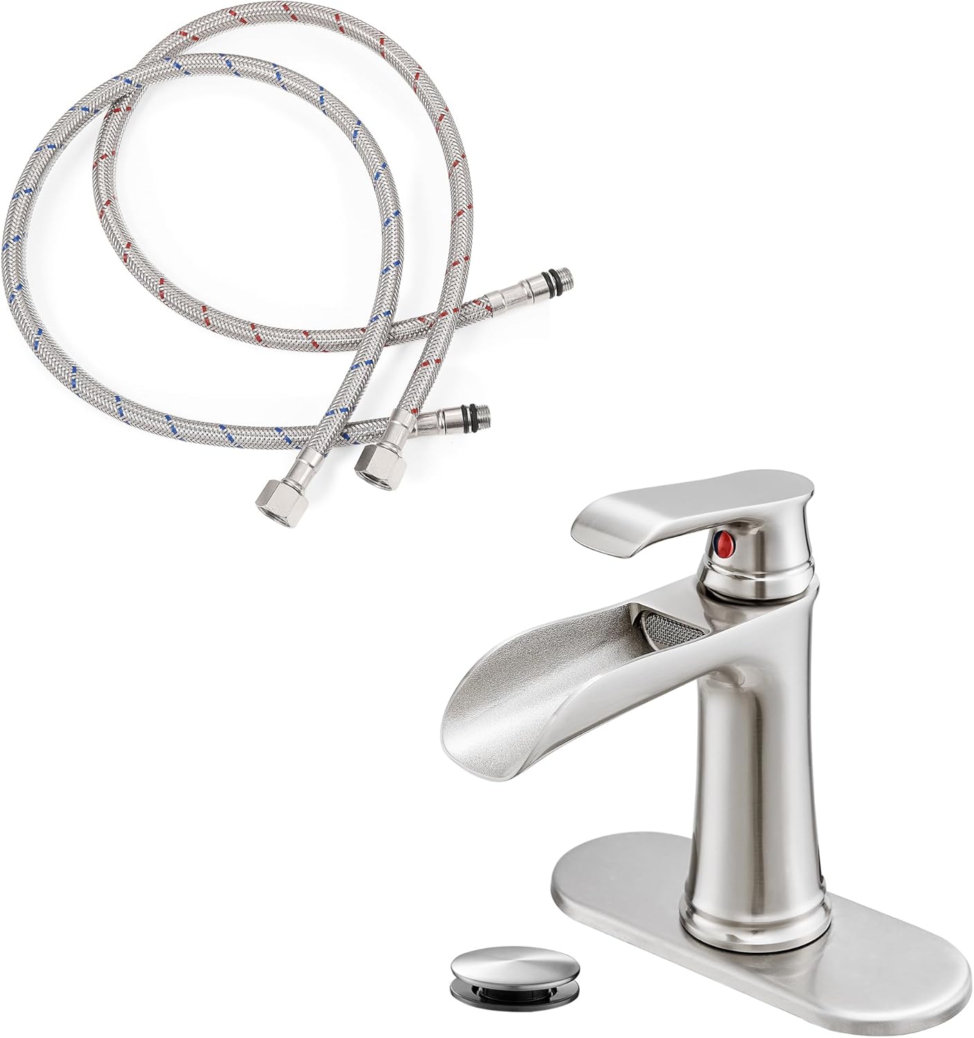 30 Inch Faucet Supply Lines, Water Supply Line 3/8" Female Compression Thread x M10 Male Connector, Waterfall Bathroom Faucet, Brass Brushed Nickel Bathroom Faucets Single Handle 4 Inch