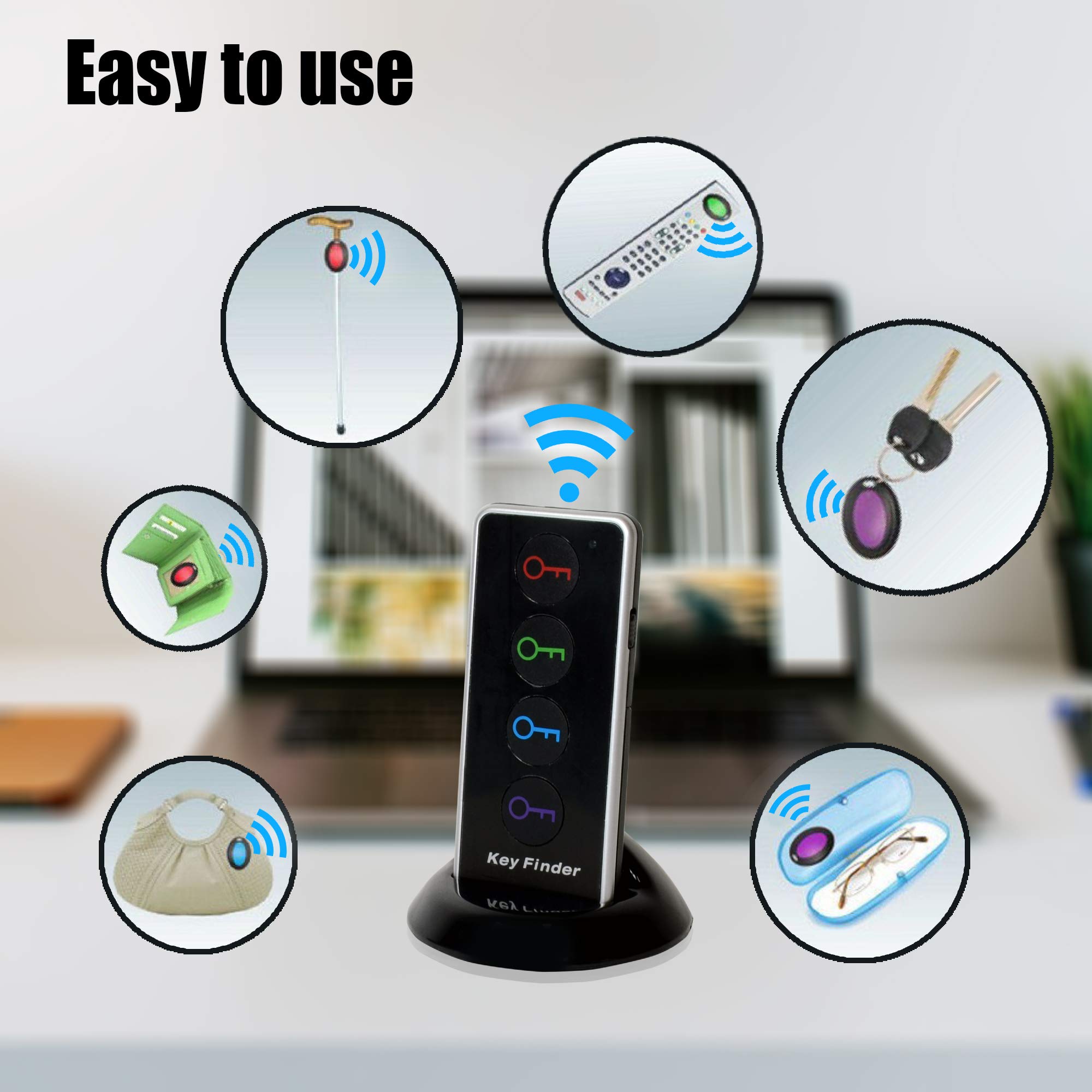 JTD Wireless RF Key Finder Item Locator, 1 Transmitter (w/ Base Support) And 4 Receivers - View #7