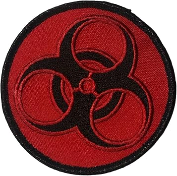 Biohazard Symbol Black on Red 3" Embroidered Patch PW F5D6H