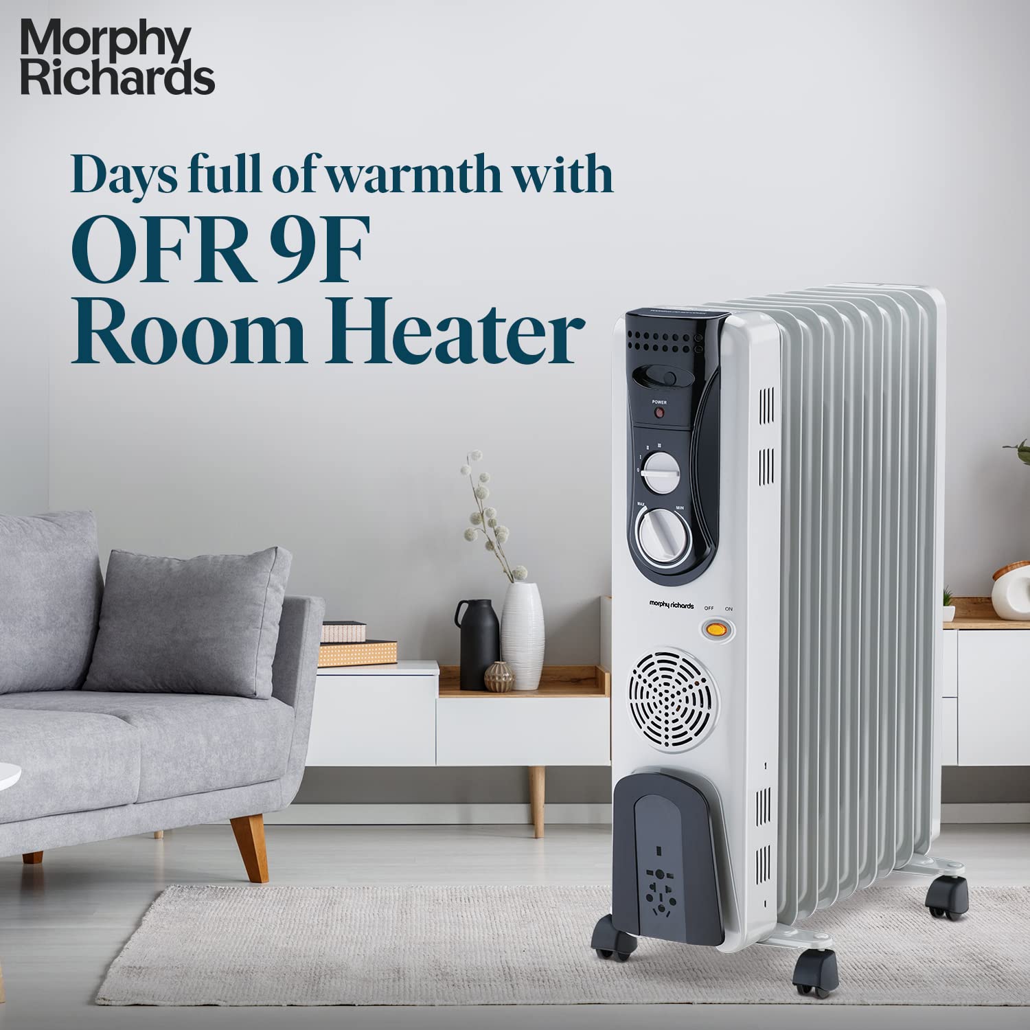 Morphy Richards OFR Room Heater, 9 Fin 2000 Watts Oil Filled Room Heater  with 400W PTC Ceramic Fan Heater, ISI Approved (OFR 9F White/Black) :  Amazon.in: Home u0026 Kitchen