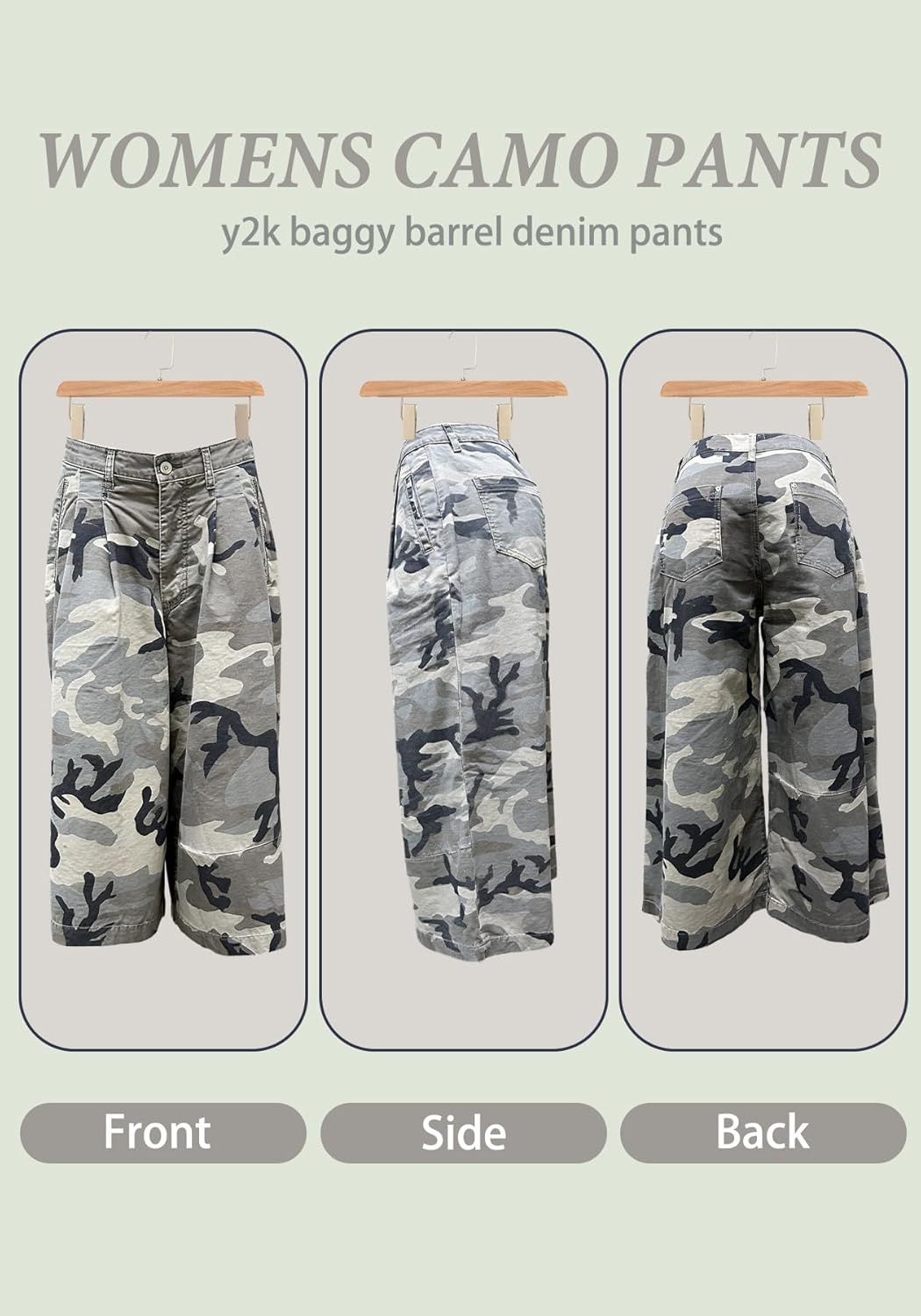 LKOUS Camo Cargo Jeans for Women Casual Trendy Wide Leg Plus Size Baggy Denim Pants Y2K Streetwear