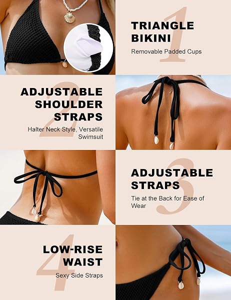 Vancavoo 2 Pezzi Triangolo Bikini Set Costumi Donna Mare Due Pezzi Brasiliana Costume da Bagno Tanga Spiaggia Swimsuit Beachwear Estate - 5