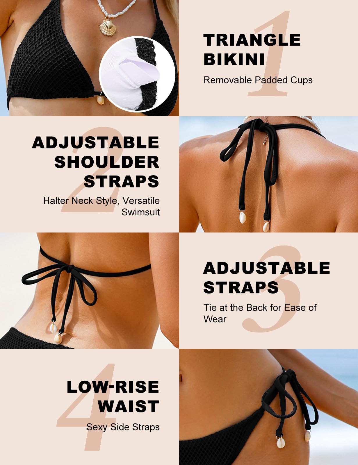 Vancavoo Maillot de Bain 2 Pieces Femme Bikini Deux Pièces Laçage Bandeau Triangle Ensemble Bikini Classique Swimwear De Plage Beachwear Été - 5