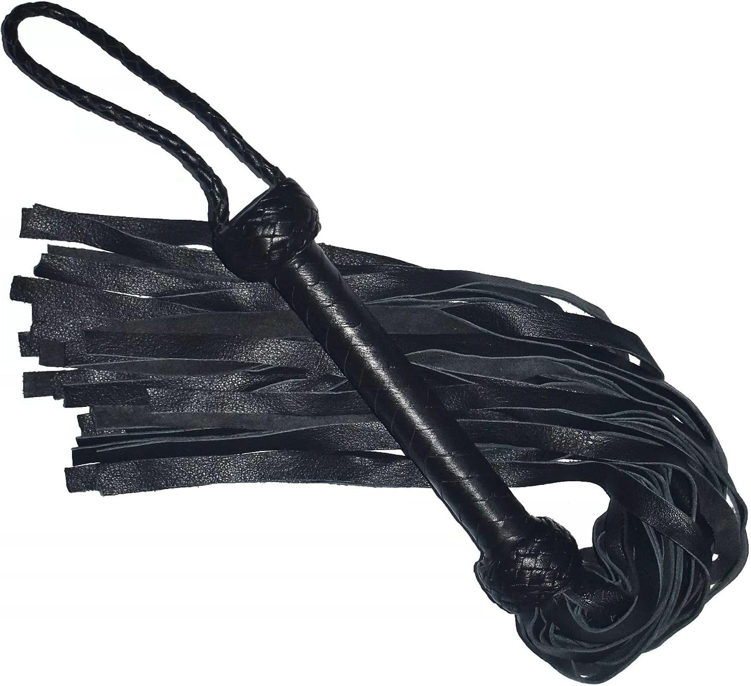 Handmade Real Leather Flogger with Black Handle & Tassels | Premium Costume & Decorative Accessory