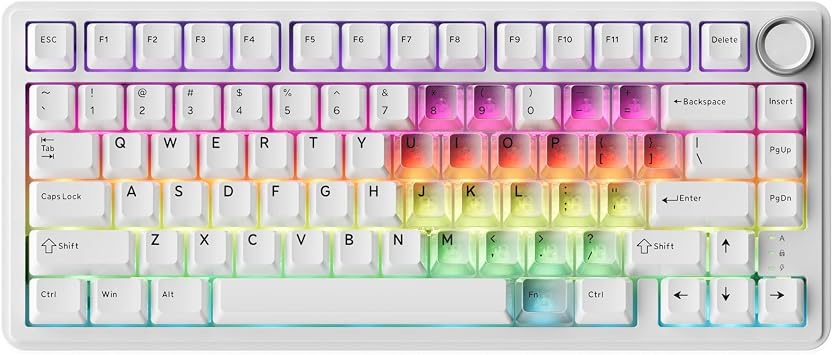 XVX M75 75% Wireless Gaming Mechanical Keyboard, BT5.0/2.4GHz/USB-C,Hot Swappable Creamy Pre-lubed Switches,Gasket Structure,RGB Backlit White Keyboard w/Knob for PC/Laptop/Xbox/PS4/PS5,LUMINA HEART
