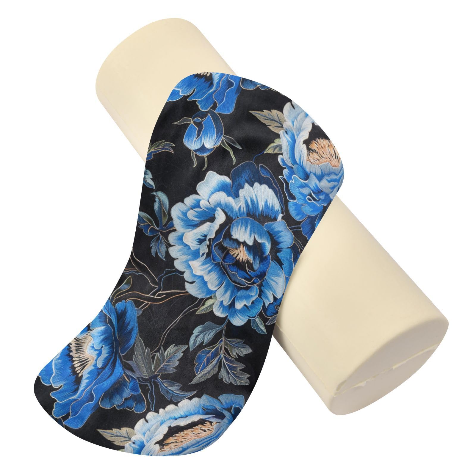 miaozhen Blue Vintage Flowers Soft Foam Cylinder Pillow Round Pillow Form cojin para el Cuello 5.5''x17''