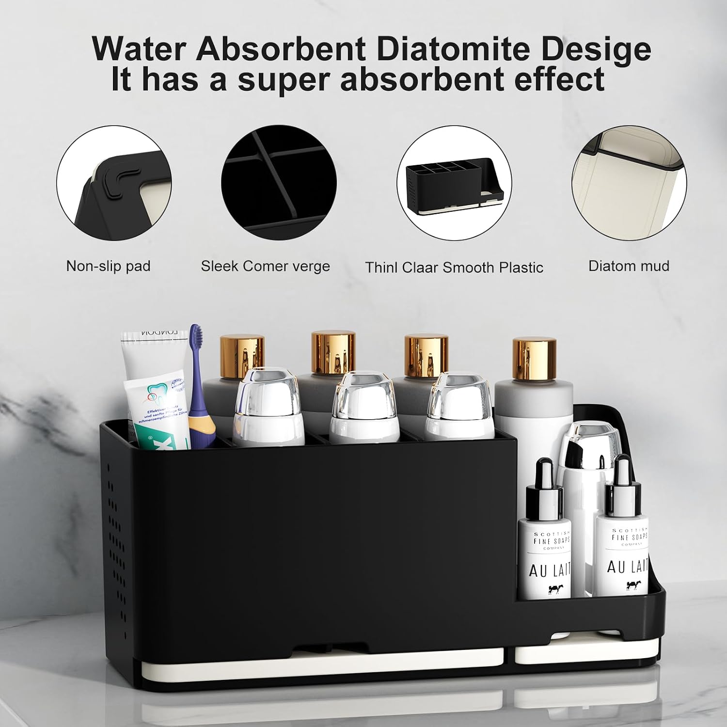 Large Electric Toothbrush Holder - 8 Slots with Quick-Dry Diatomite Base, Fits Sonicare & All Major Brands, Bathroom Countertop Organizer (Black)