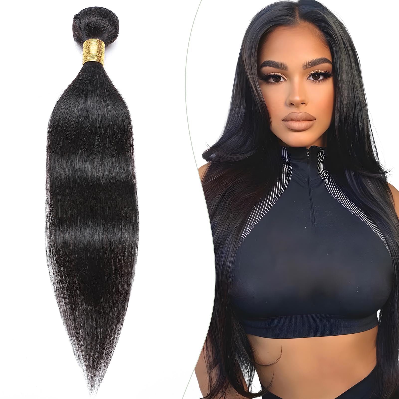 Elailite Extensiones Cortina Pelo Natural 100g 60cm Cabello Humano Brasileña Liso 1 Pieza sin Clip #1B Negro Natural