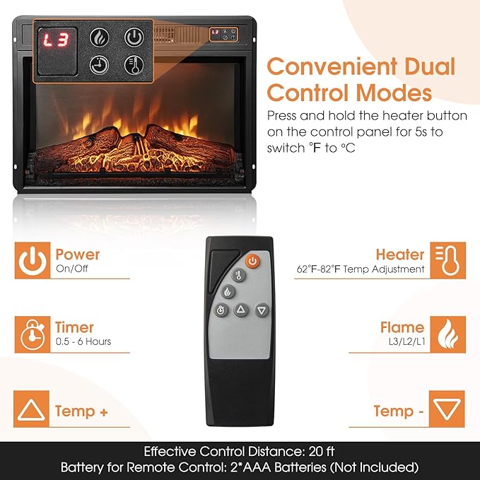 Chimenea eléctrica GOFLAME 23 pulgadas 1400W con control remoto miniatura 5