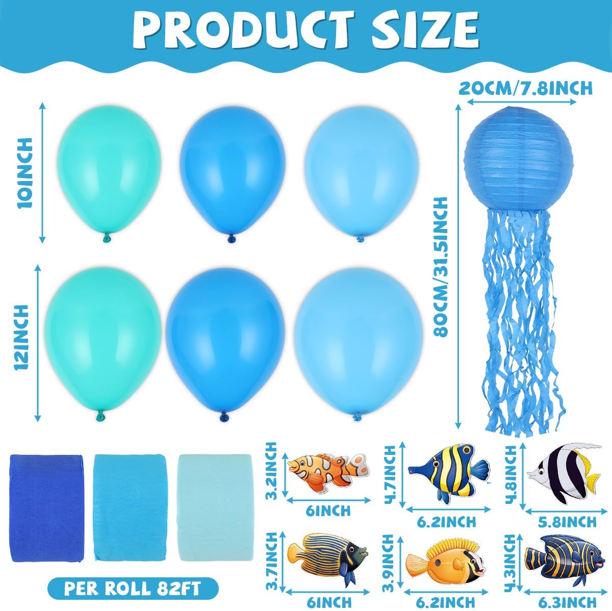 Halloween Trunk or Treat Sea Animal Car Decorations Kit Jelly Fish Paper Lanterns Under The Sea Party Supplies Blue Balloon Crepe Paper Streamer for SUV Archway Garage Outdoor Party Decor