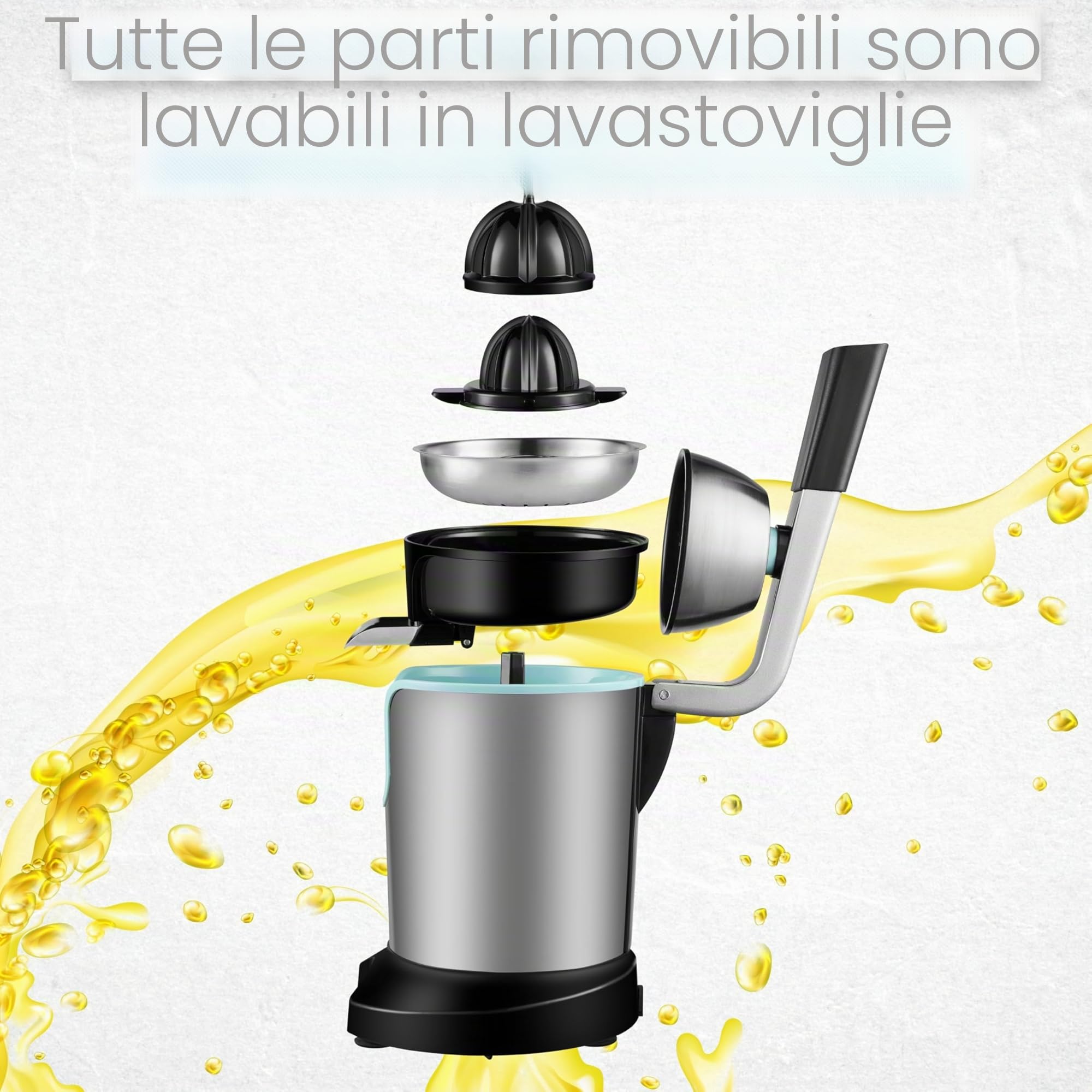 Spremiagrumi elettrico 800 Watt, motore a lunga durata, in acciaio inox, spremiagrumi elettrico, per auto, start-stop, spremiagrumi, lavabile in lavastoviglie, spremiagrumi, spremiagrumi