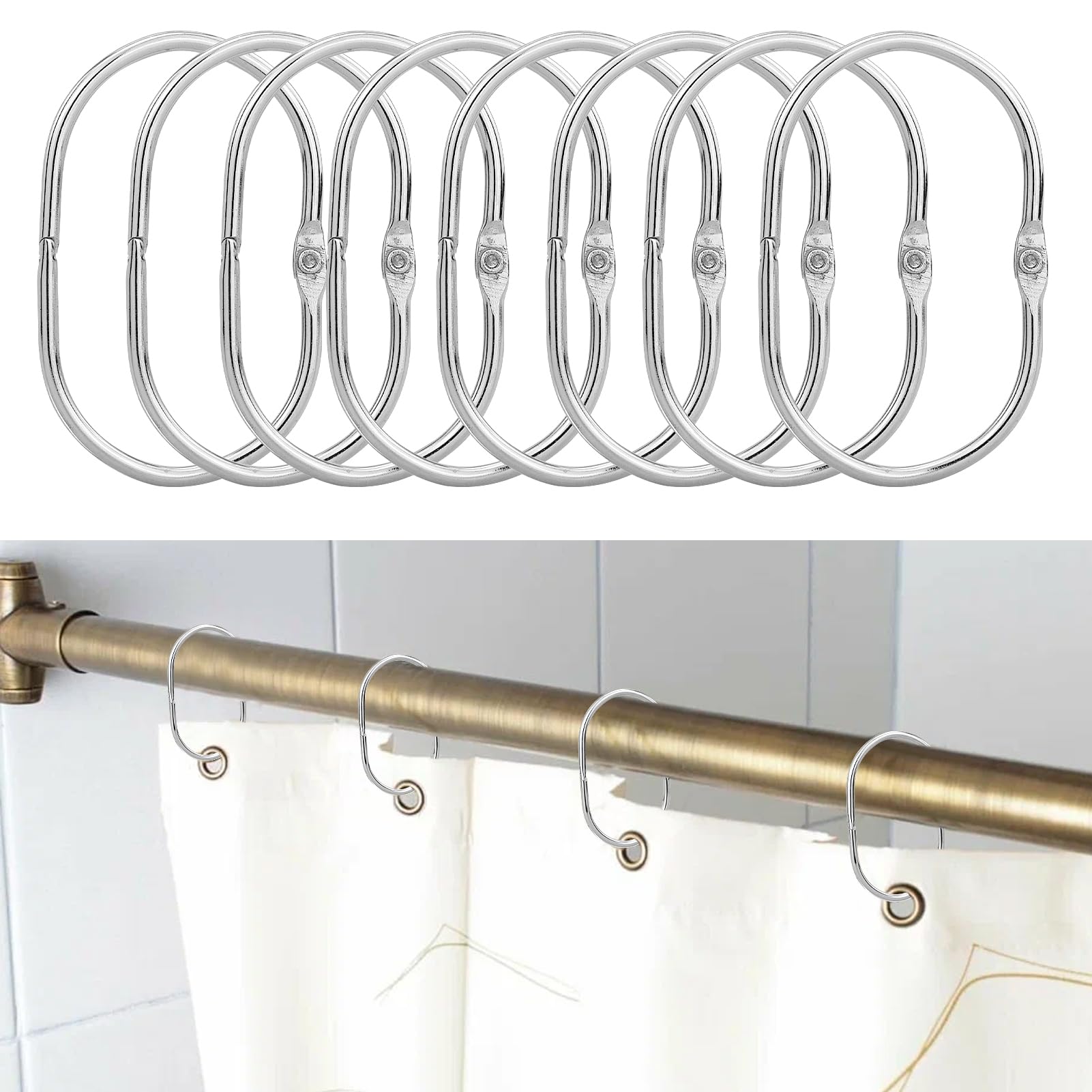 Anneaux de rideau de douche ovales en acier inoxydable décoratif et durable pour salle de bain
