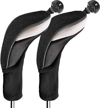 Amy Sport Golf Club Head Covers with Long Neck Set | Driver Fairway Hybrid Set, Long Neck Club Protection, Number Tags for ID, Easy on Off Design, Durable Long Lasting Build