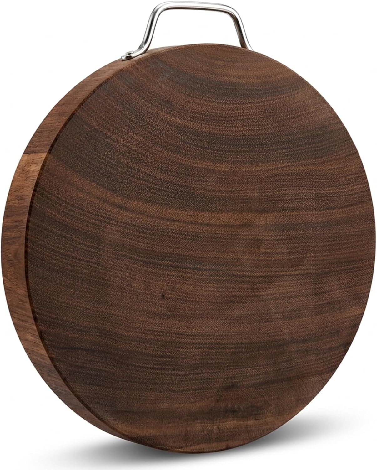 Large Wood Round Cutting Board, 13 Inch Solid Wood Chopping Board, Heavy Duty Chopping Block, Suitable for Cutting Meat, Bones, and Bread; The Stainless Steel Handle Makes It Easy to Hang
