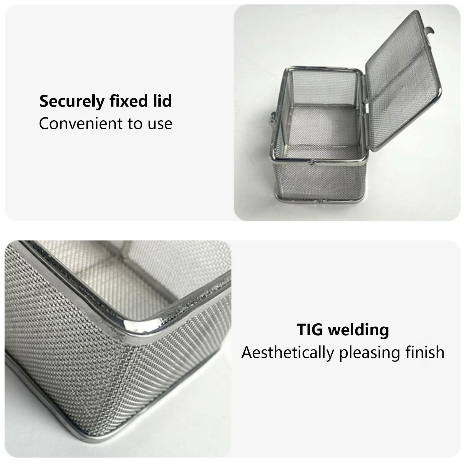 Cesta EsterilizacióN UltrasóNica Cesta DesinfeccióN Acero Inoxidable 304 Cesta Limpieza para Sala Suministros QuirúRgicos Malla 0,5㎜ DiseñO Hebilla Adecuada para Uso Dental 30x15x5cm