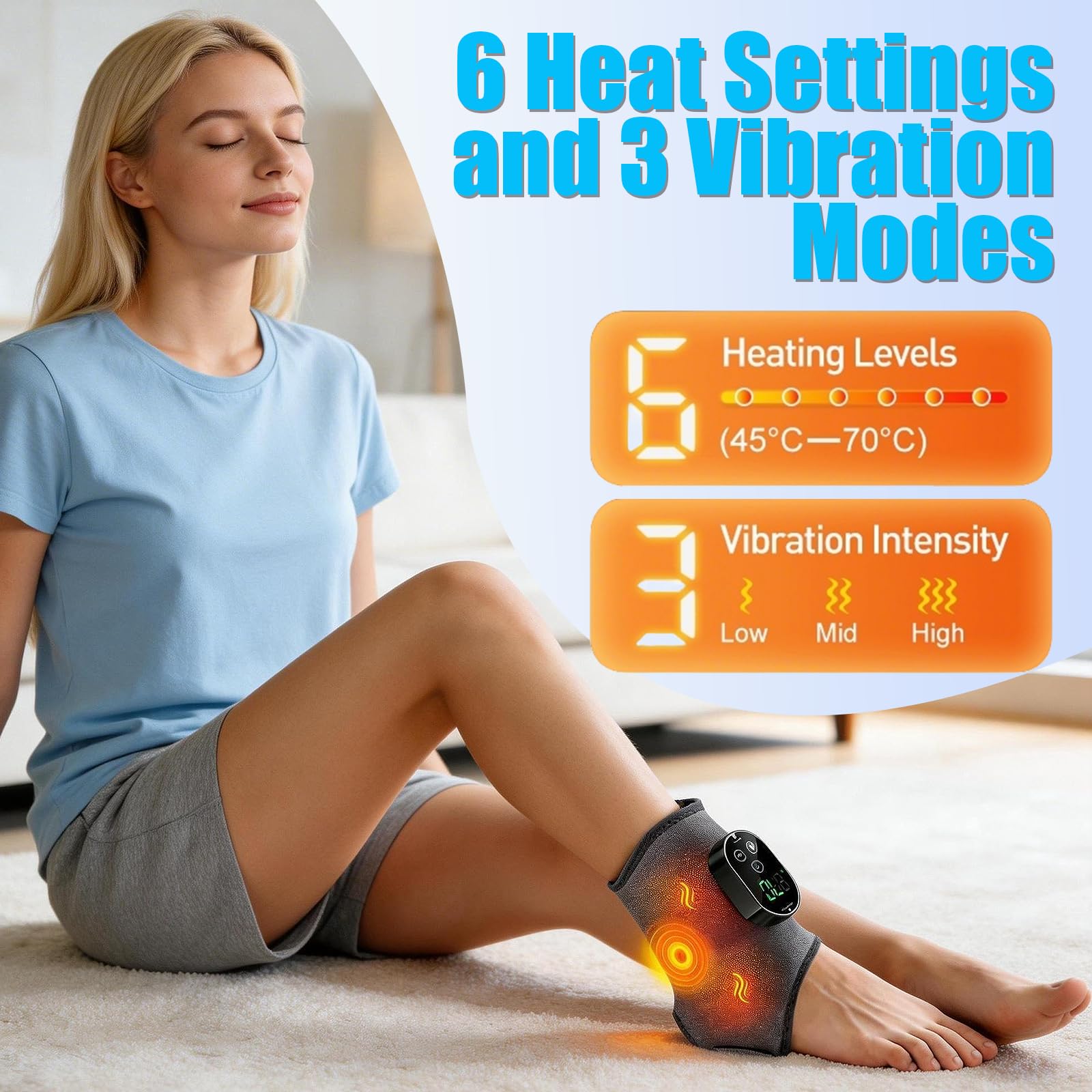 Masajeador de Pies Eléctrico, 2 Unidades Masajeador de Pies Inalámbrico con Batería de 3000 mAh, 3 Modos de Vibración, 6 Niveles de Calor, Ideal para pies, Piernas, Rodillas y Codos