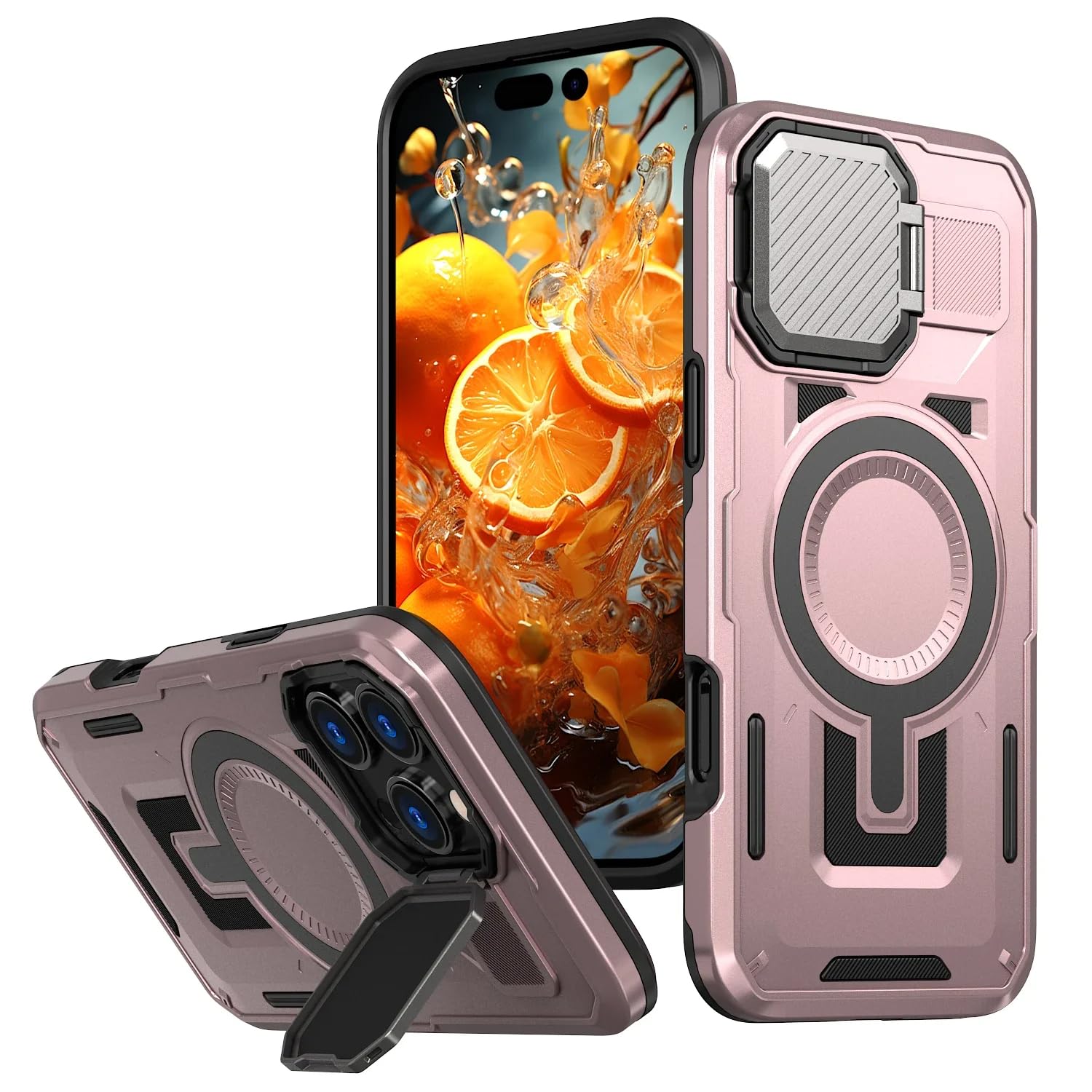 Coque iPhone 16 Pro Max anti-rayure béquille magnétique or rose rigide - 7