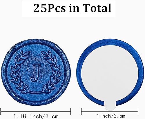 Miniatura 2 de 25 calcomanías adhesivas de sello de cera con letra J azul, hechas a mano, sin necesidad de sellar, rasgar y usar calcomanías de cera para