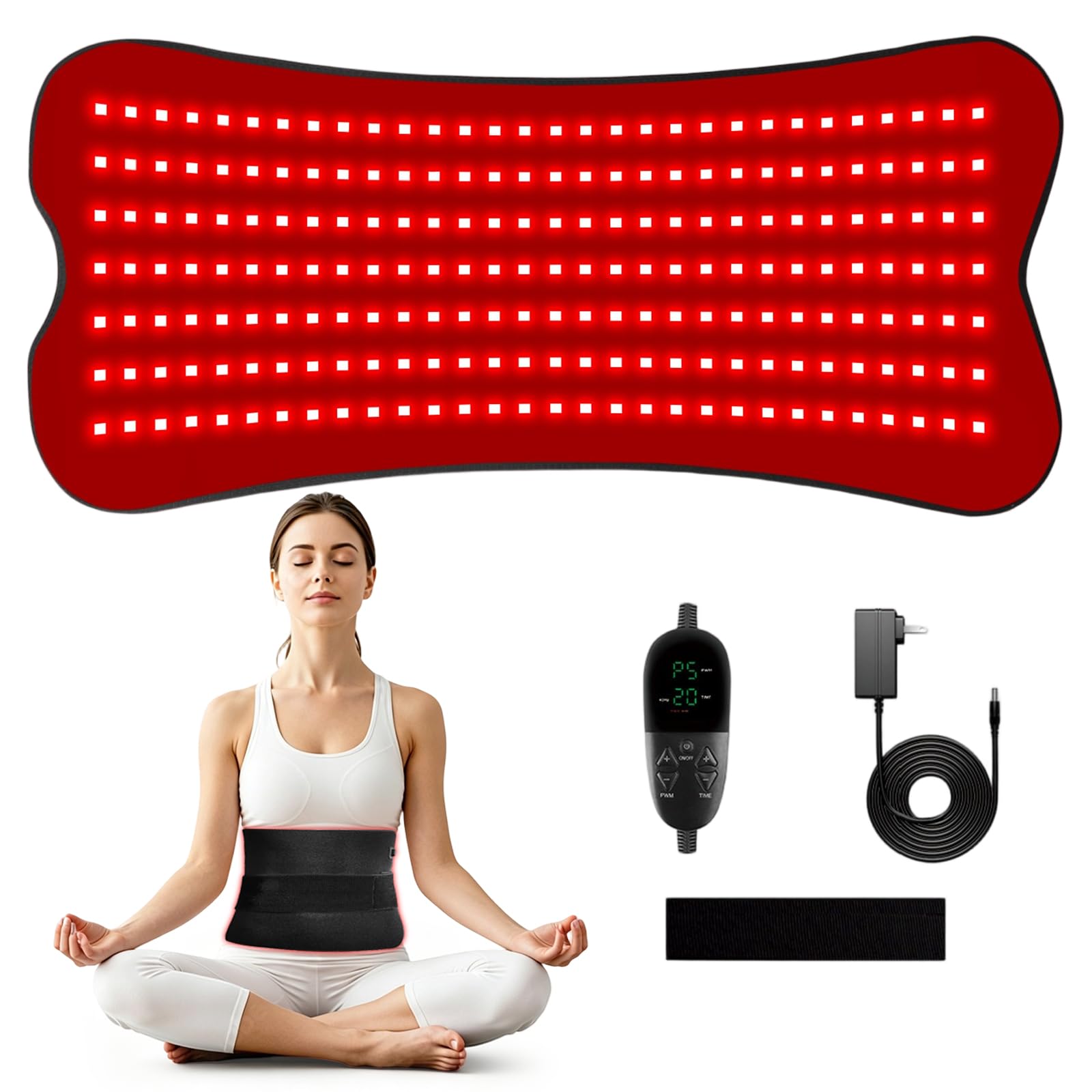 Esterilla de luz roja para terapia corporal, 210 ledes con 660 nm de luz roja y 850 nm infrarrojo cercano, 80 x 35 cm, 5 ajustes de brillo y tiempo para espalda, piernas, cintura y hombros