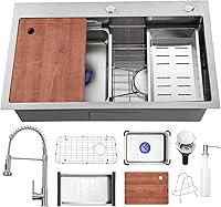 Wupste 30 Inch Drop-In Stainless Steel Kitchen Sink with Faucet Combo - Modern Workstation Single Bowl Sink