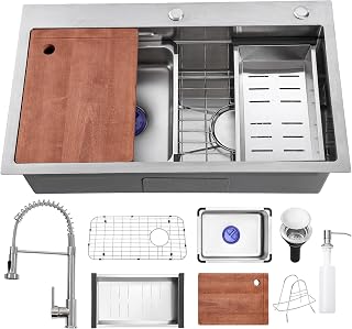Wupste 30 Inch Drop-In Stainless Steel Kitchen Sink with Faucet Combo - Modern Workstation Single Bowl Sink