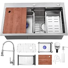 Kitchen Sink 30 inch Drop in Kitchen Sink with Faucet Combo Modern Workstation Farmhouse Sinks Large Stainless Steel Single Bowl kitchen Sinks
