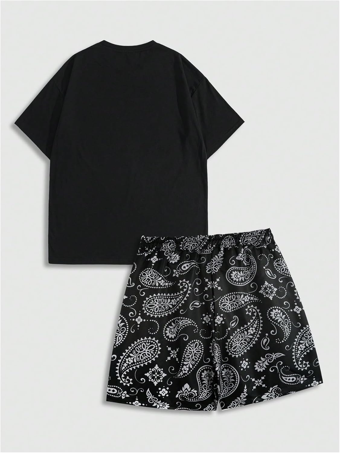 SHENHE Men's Summer 2 Piece Outfits Crewneck Graphic Tee Shirt and Paisley Bandana Shorts Set - Image 2