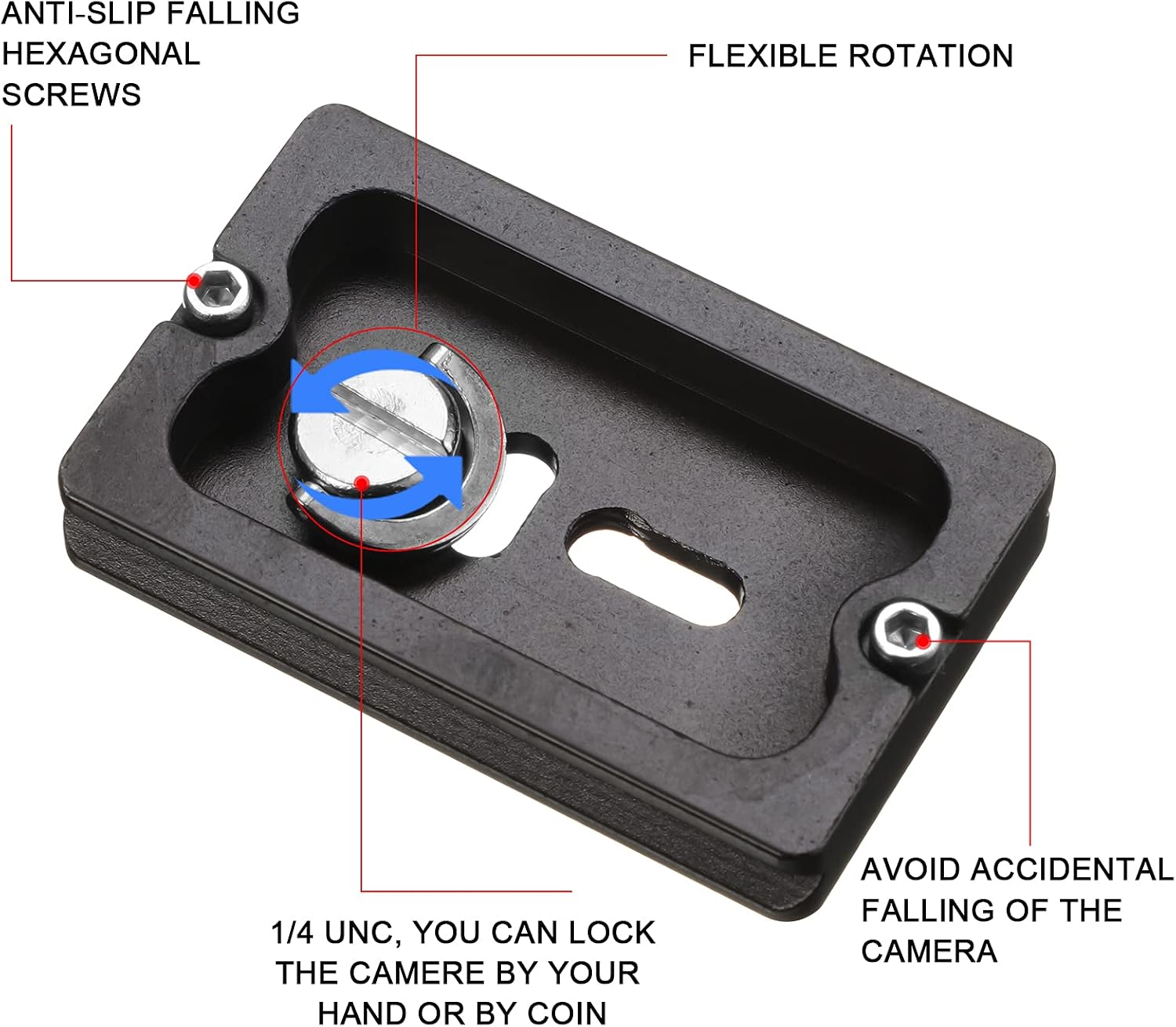 Frienda 2 Pieces Metal Quick Release Plate with 1/4''-20 Camera Screw Tripod Mount Plate Fits Standard for DSLR Camera Tripod Ball Head(Black,Pu60)