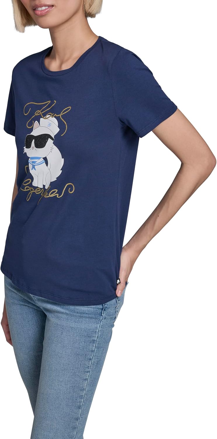 Karl Lagerfeld Women's Short Sleeve Crew Neck Logo T-Shirt