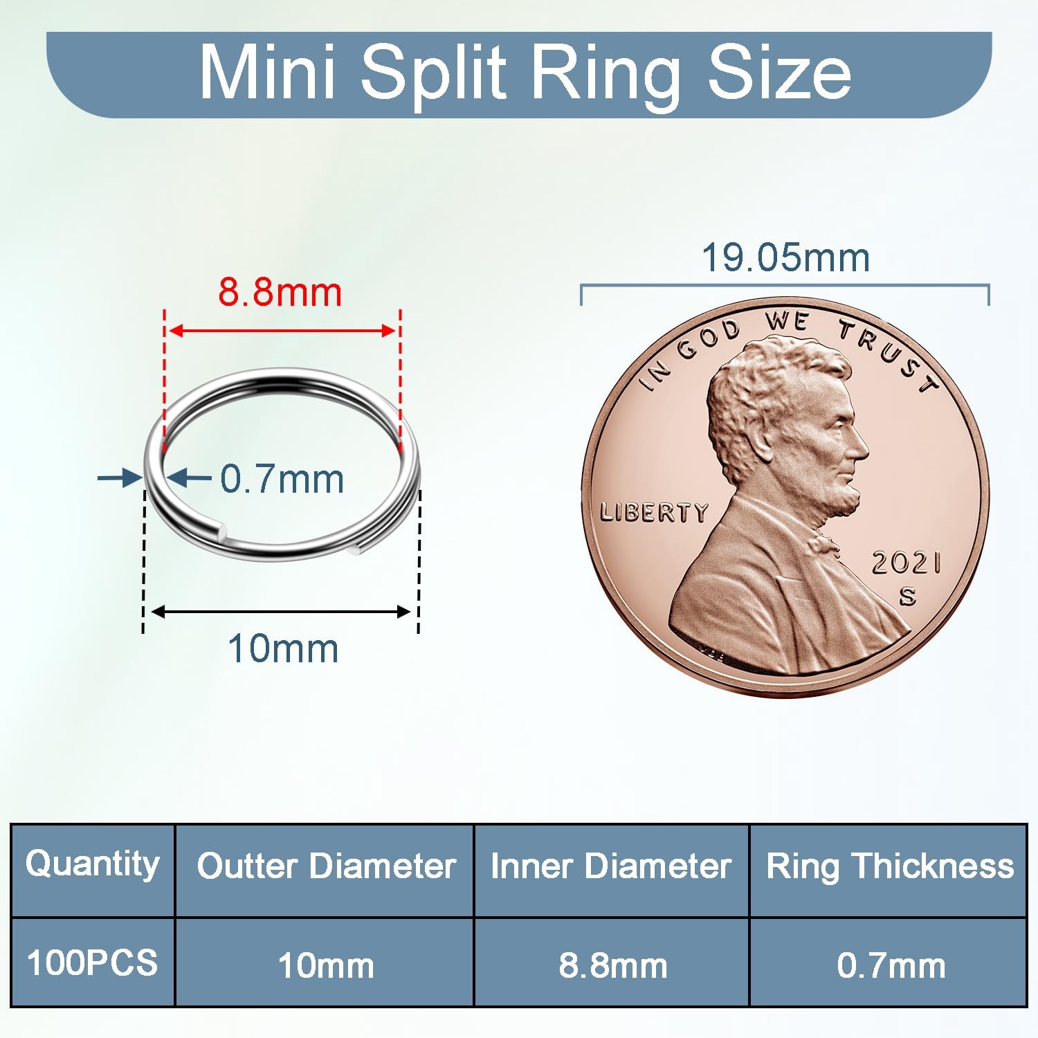 100PCS 10mm Mini Split Ring for Keychains, Double Loops Split Jump Rings Jewelry Making Necklaces Bracelets Earrings Metal Tiny Small Key Ring for Pet Collar Tag, Luggage Tag DIY Craft Accessories image 2