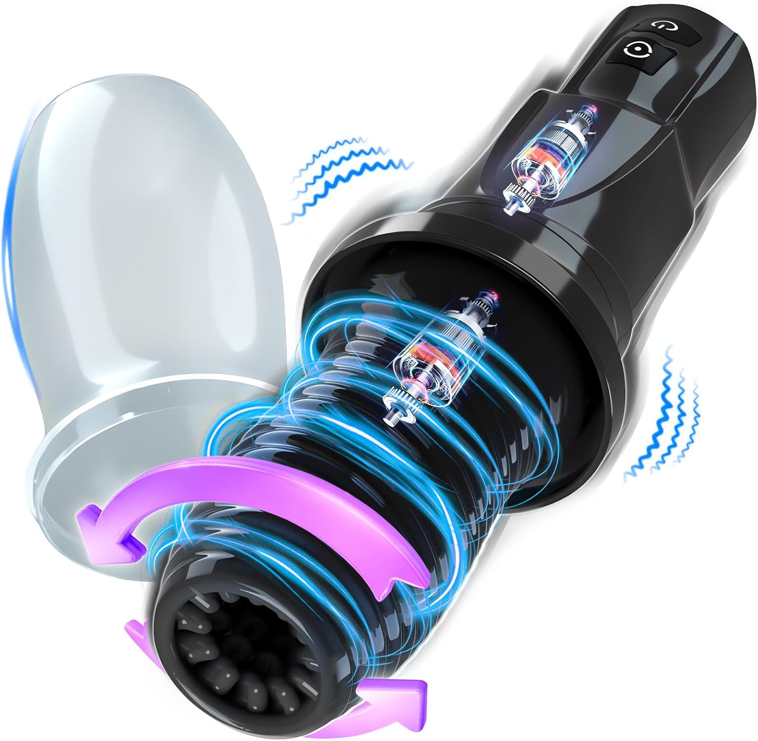 FST Automatic Male Masturbator 7 Vibration Modes and 360° Rotating Silicone Pocket Pussy Male Stroker with 3D Realistic Spiral Texture Adult Sex Toys for Men Masturbation