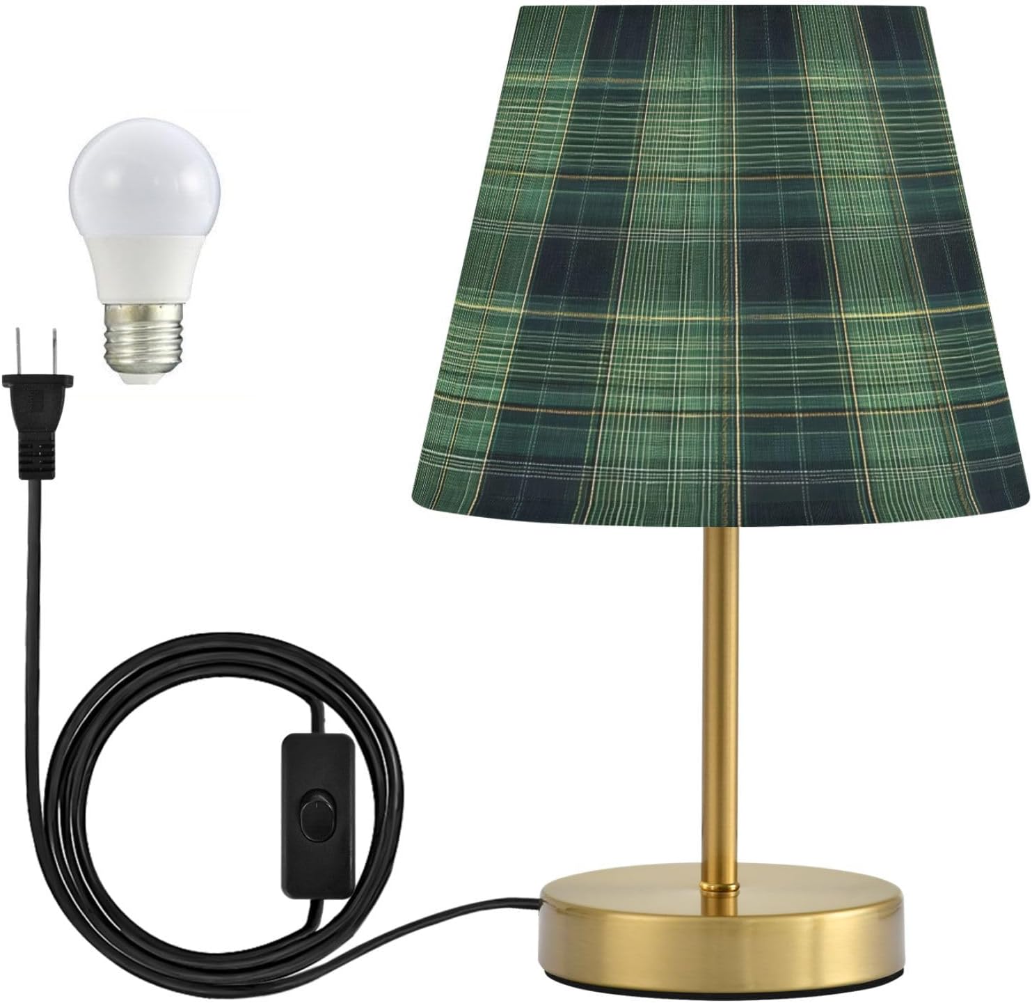 ALAZA Table Lamp for Bedroom Nightstand Dark Green Buffalo Plaid Checkered Bedside Lamp with USB Port Fabric Shade Dimmable Desk Lamps Bronze Metal Base Living Room