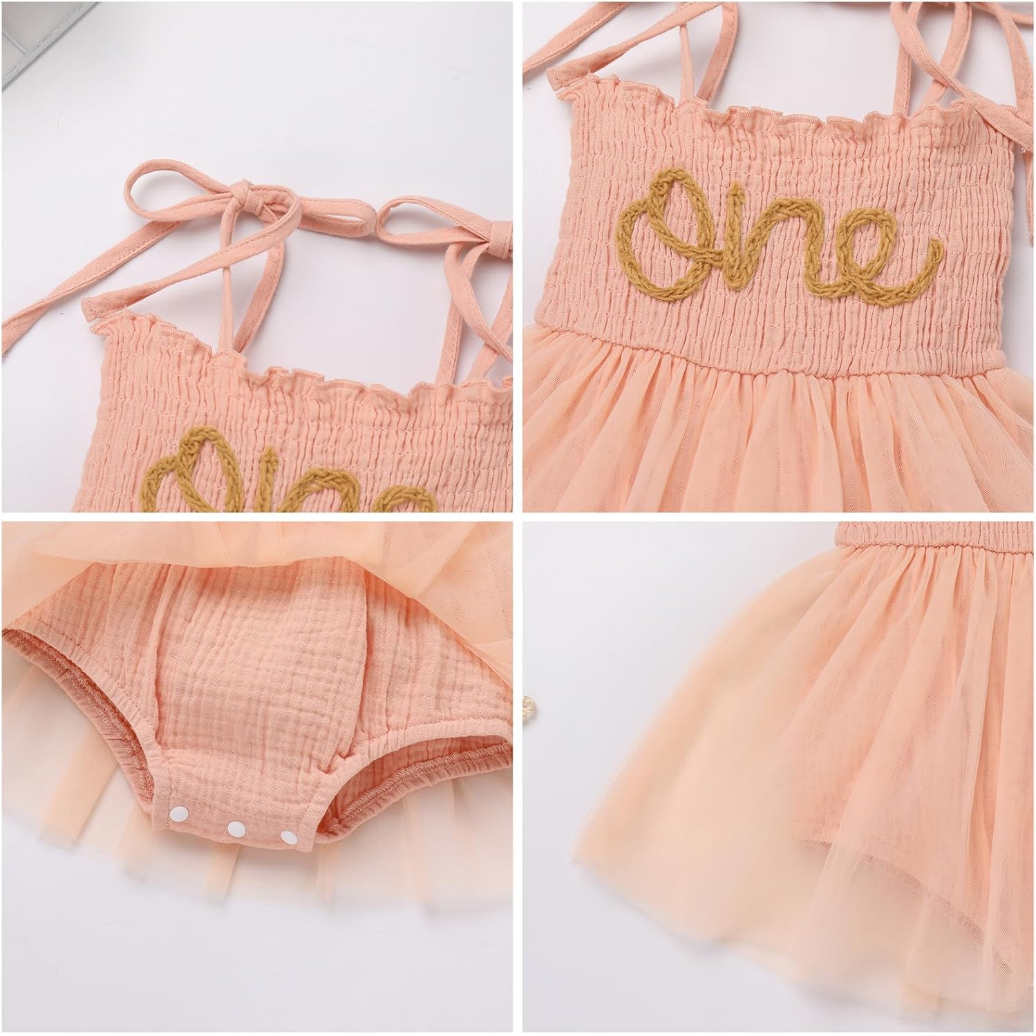 IBTOM CASTLE Baby Girl 1st Birthday Outfit Floral Strawberry Smocked Tutu Dress One Year Old Birthday Cake Smash Photoshoot - Image 6