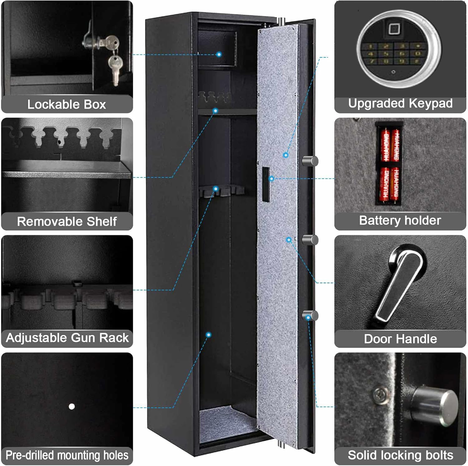 Biometric Fingerprint Gun Safe for Rifle, Upgraded Quick Access Large Rifle Gun Security Cabinet for 5-6 Rifle Shotgun Firearms with/without Scopes with Pistol Lock Box