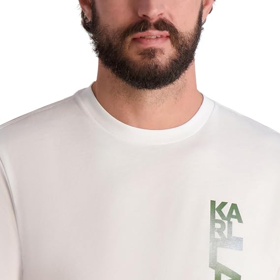 Karl Lagerfeld Men's Short Sleeve Crewneck Vertical Karl Logo Graphic Design T-Shirt
