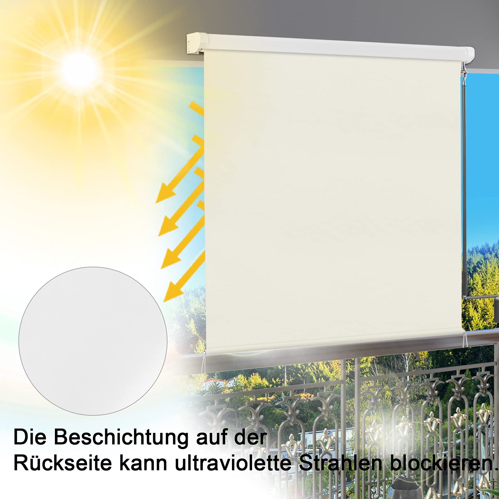 Store Extérieur Balcon LARS360 - Protection Solaire Et UV 180x240 Cm - Toile Imperméable Beige | Pour Terrasse Et Jardin