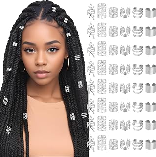 60Pcs Silver Hair Accessories For Braids, 6 Styles Hair Cuffs Adjustable Braid Jewelry Clips Loc Dreadlock Accessories for... Price In India