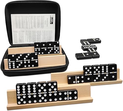 Juego de 4 bandejas de dominó de madera, juego de 4 soportes de dominó, 4 estantes de madera de haya para juego de azulejos de dominó, azulejos no